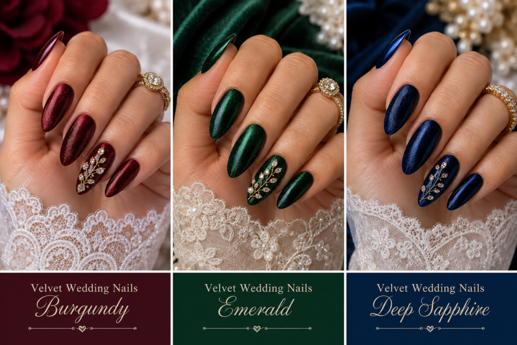 Burgundy, emerald, and deep sapphire