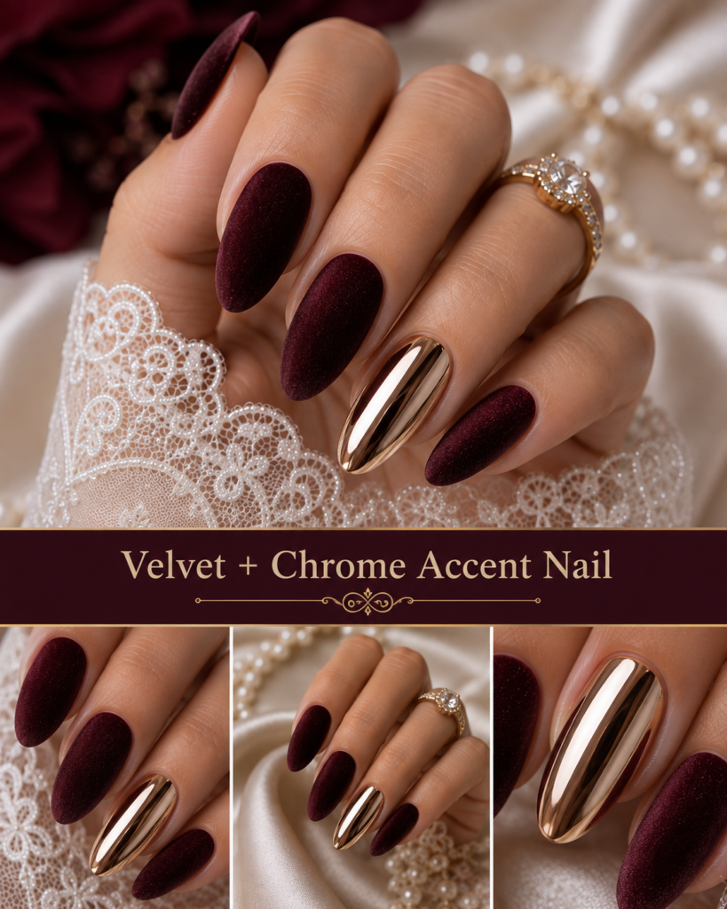 
Velvet + Chrome Accent Nail