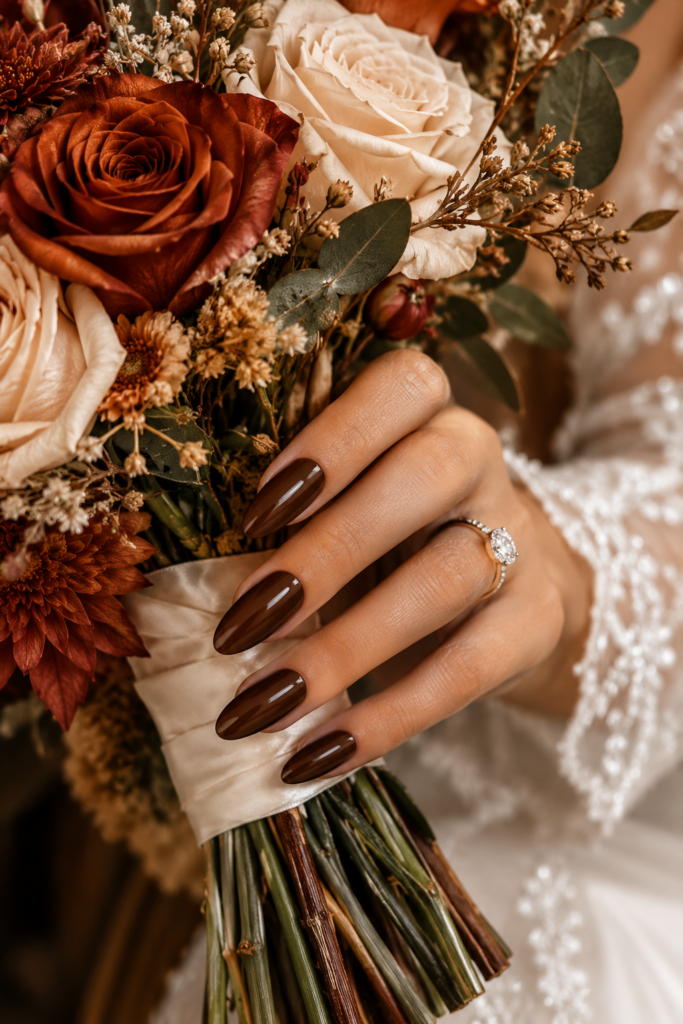 chocolate brown glossy nails