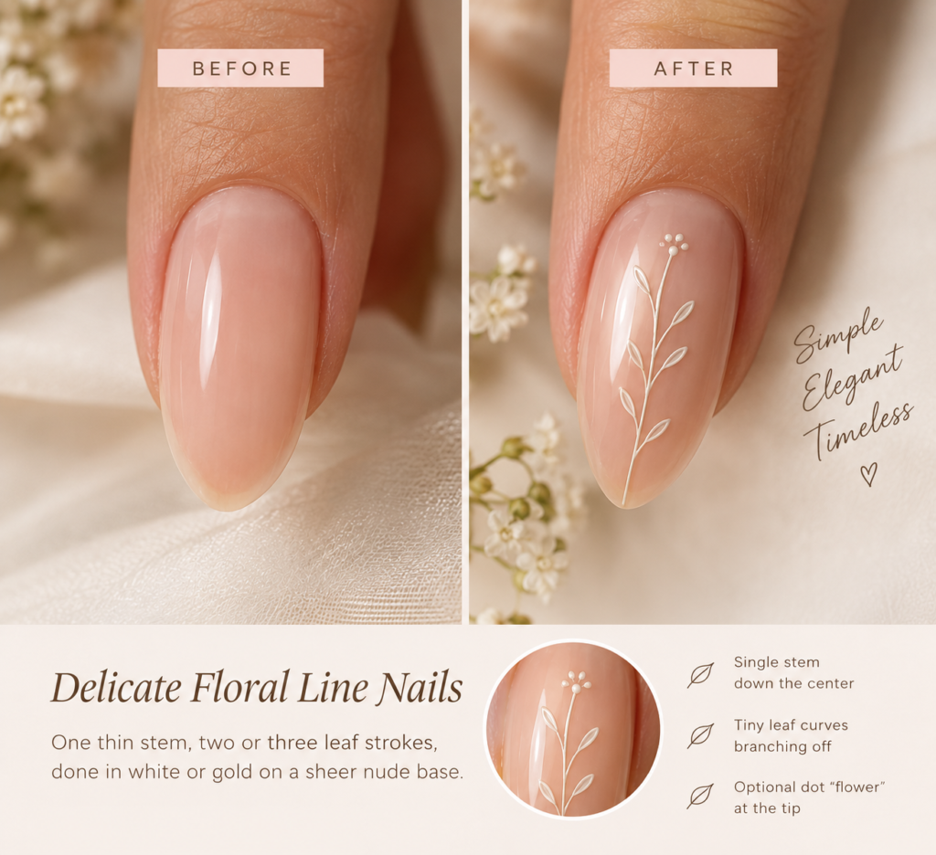 Delicate Floral Line Nails