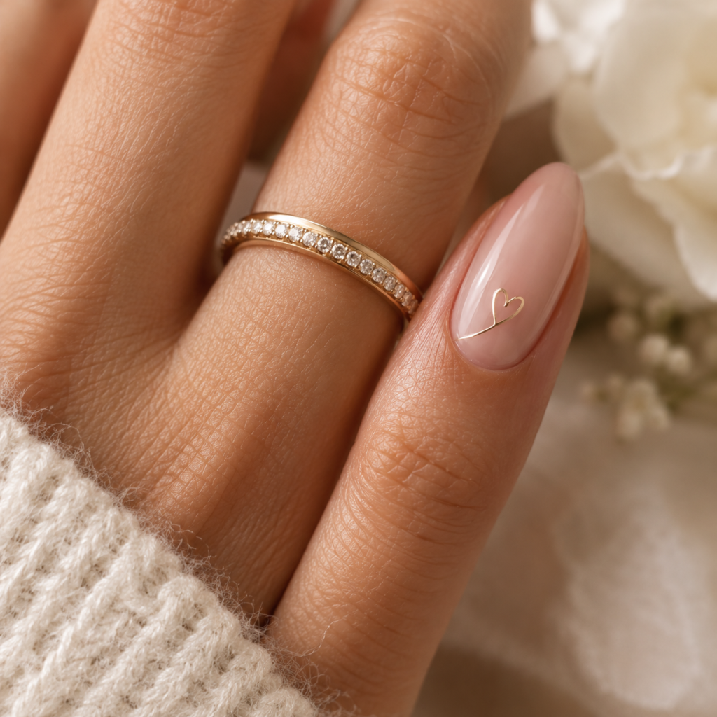 Minimal Heart & Initial Line Nails