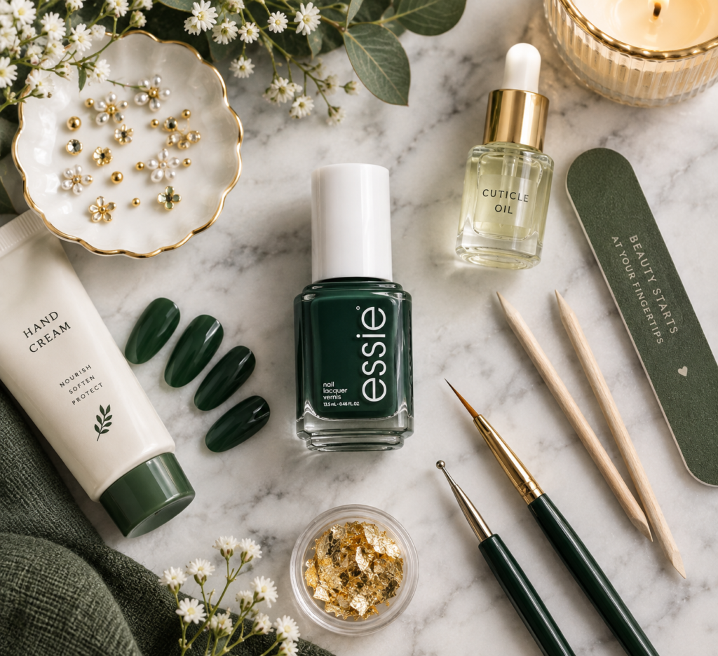 DIY Forest Green Wedding Nails