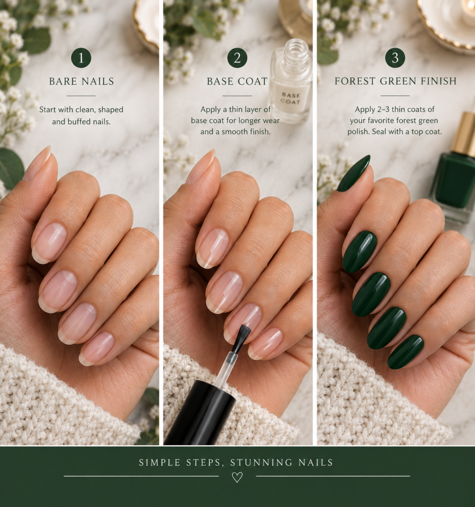 Three-Step Forest Green Manicure