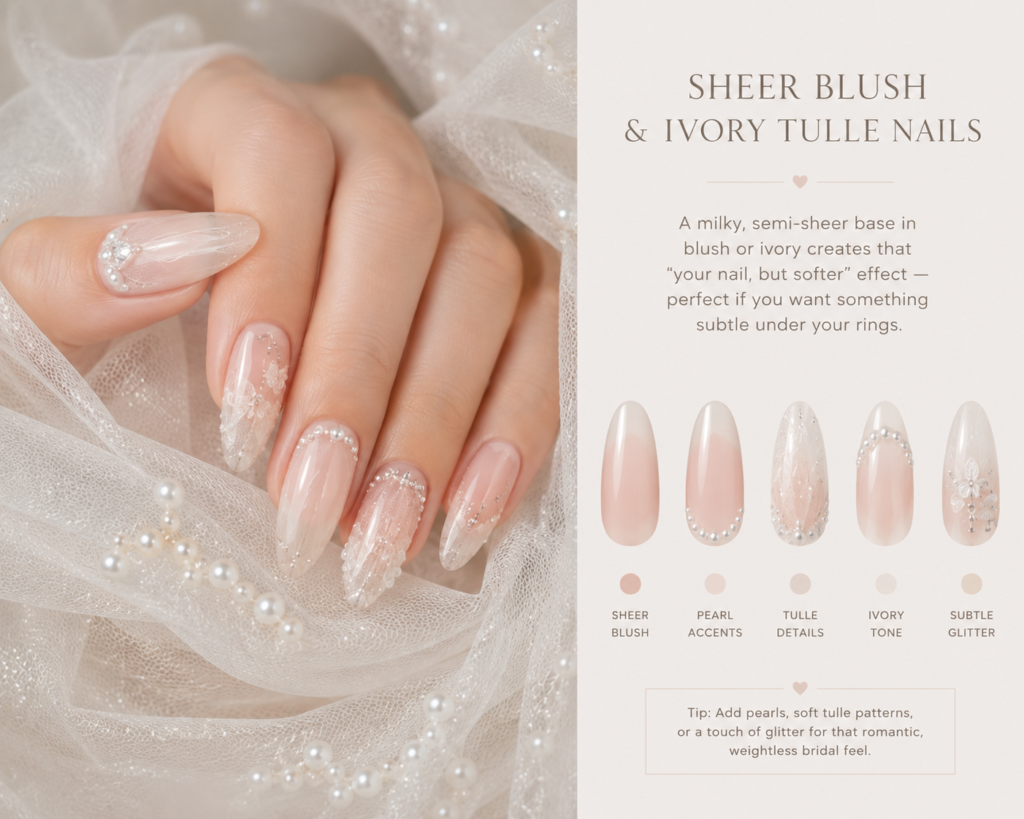 Sheer blush and ivory tulle nails