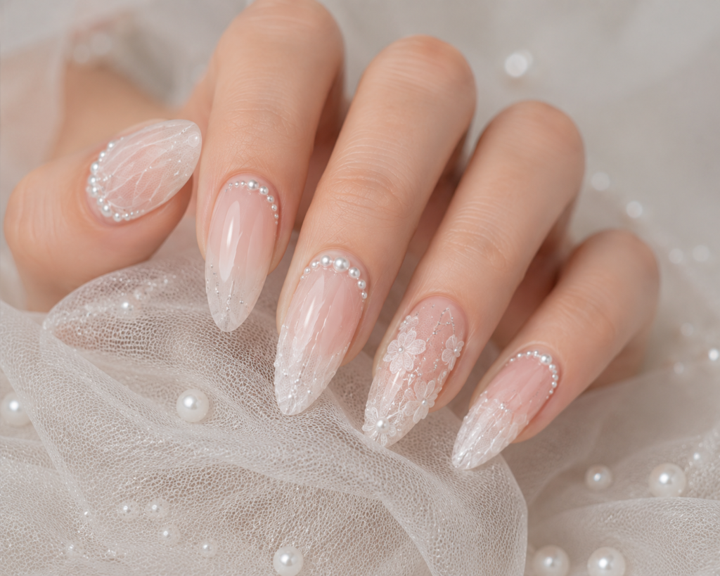 Tulle nails with delicate floral
