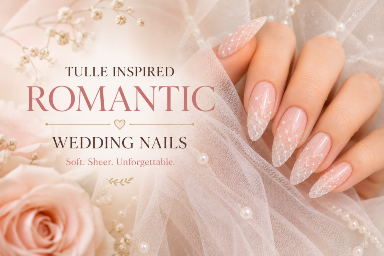 Tulle inspired bridal nails
