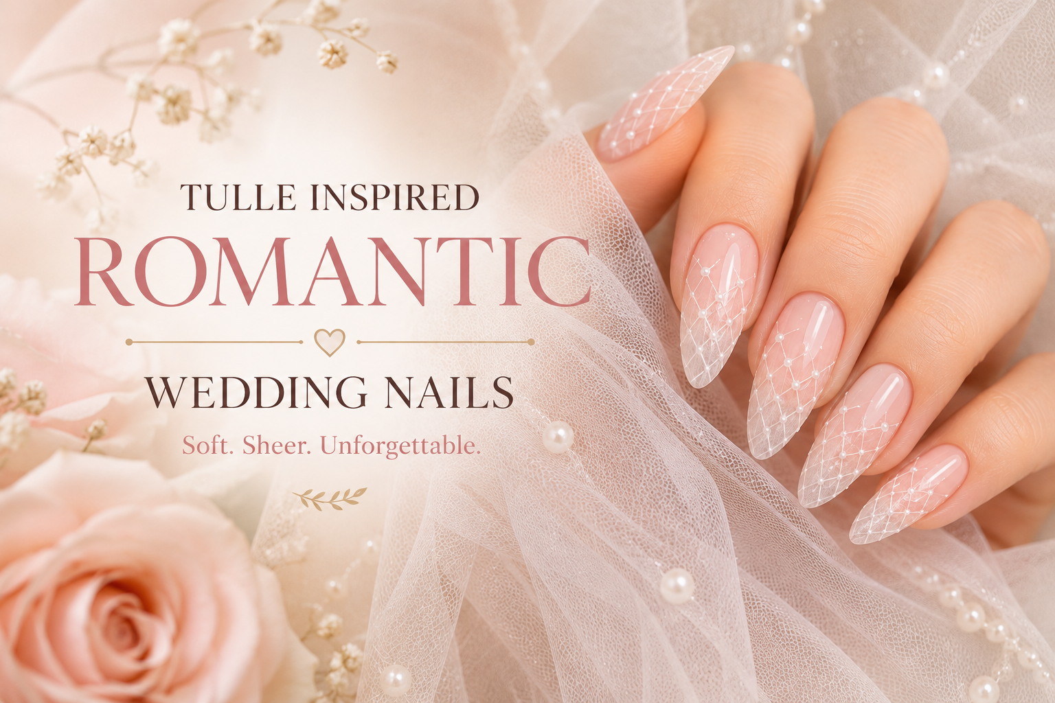 Tulle inspired bridal nails