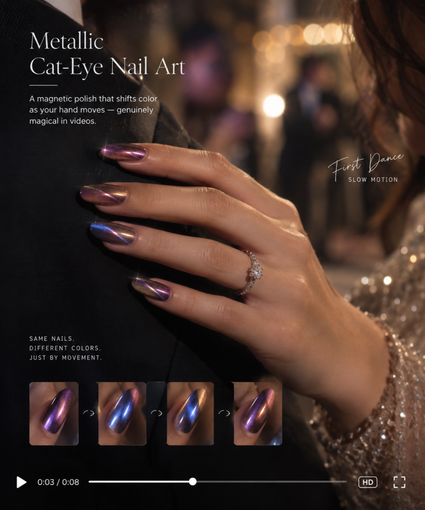 Metallic Cat-Eye Nail Art