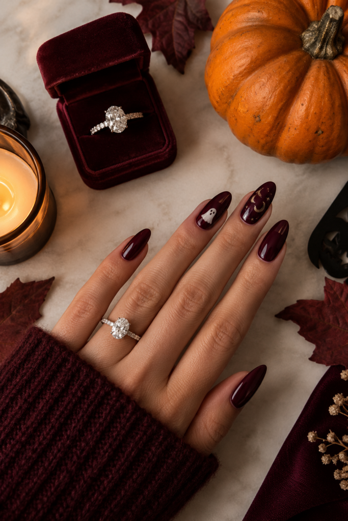 Burgundy Halloween Manicure