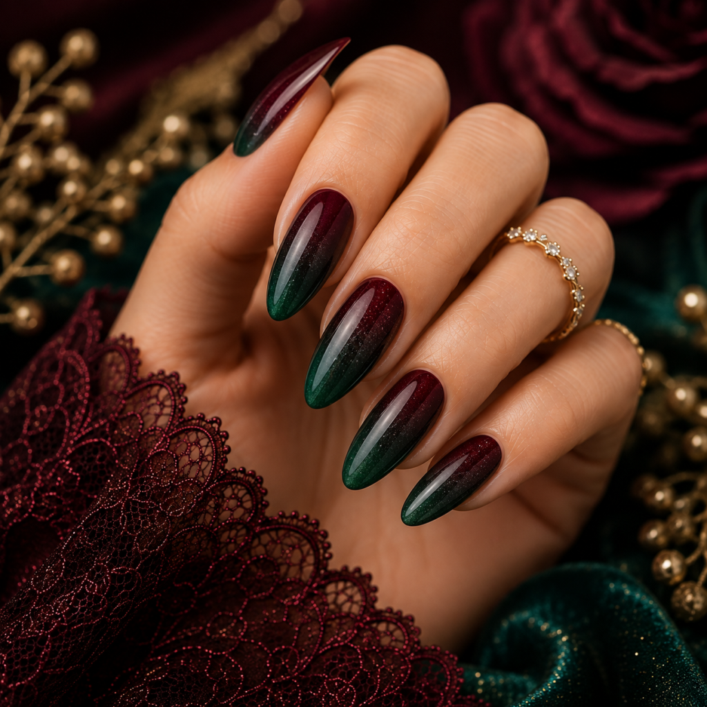 Ombre Burgundy-to-Emerald Looks