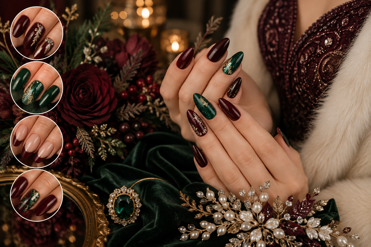 Deep Burgundy and Emerald: Winter Wedding Nail Inspiration for the Modern Bride