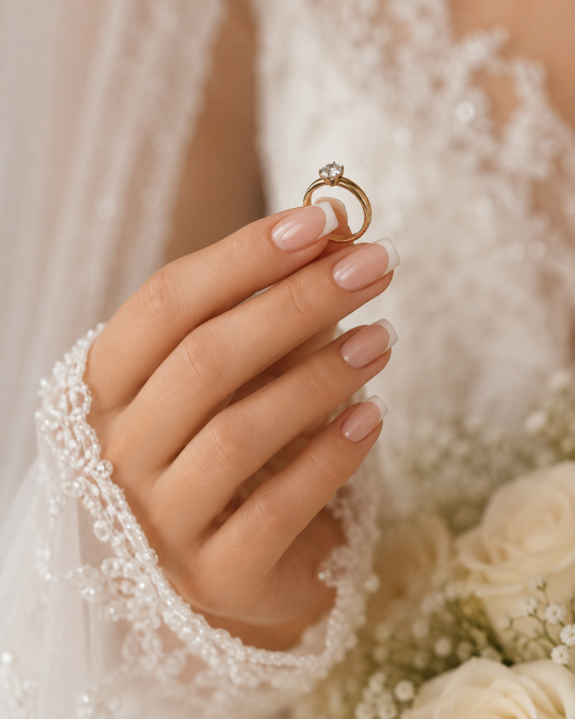 medium-length French tip nails