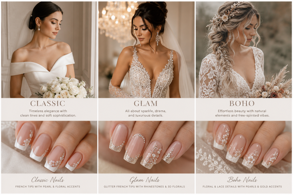 classic, glam, and boho