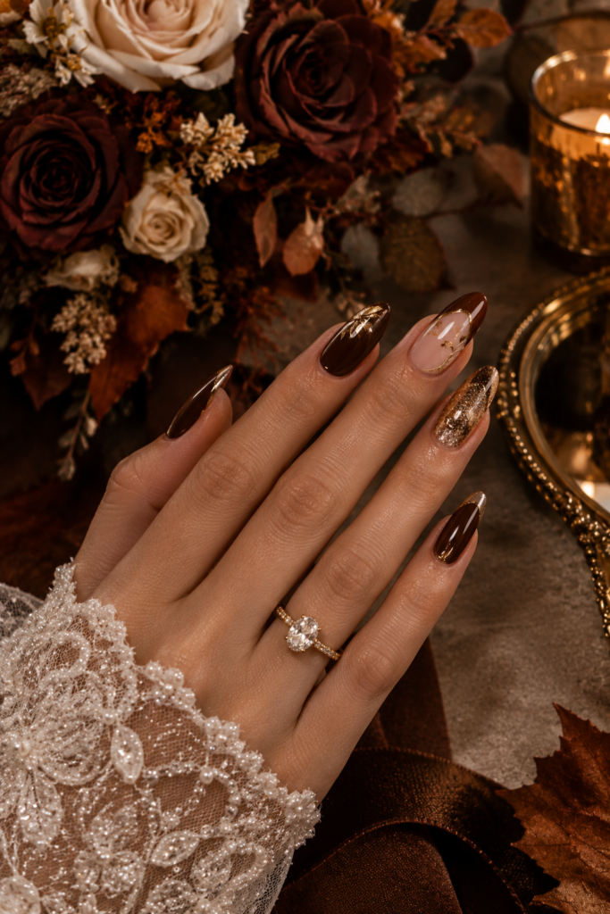 Chocolate and Golden Nails