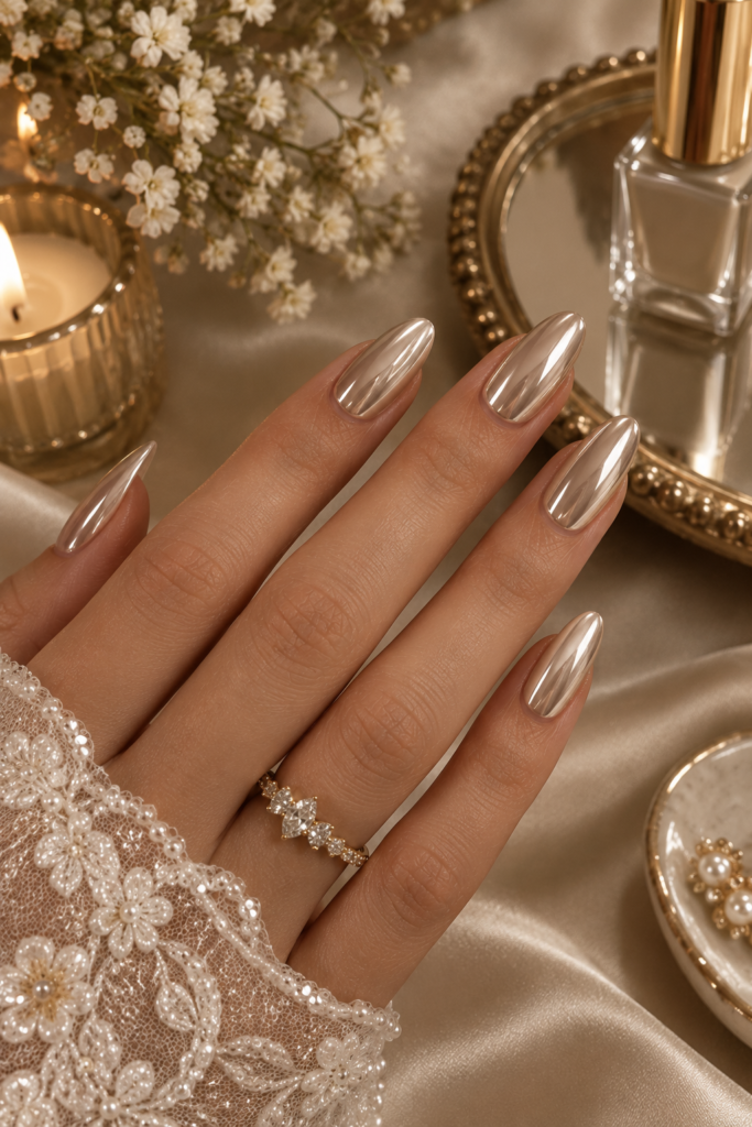 Soft chrome manicure