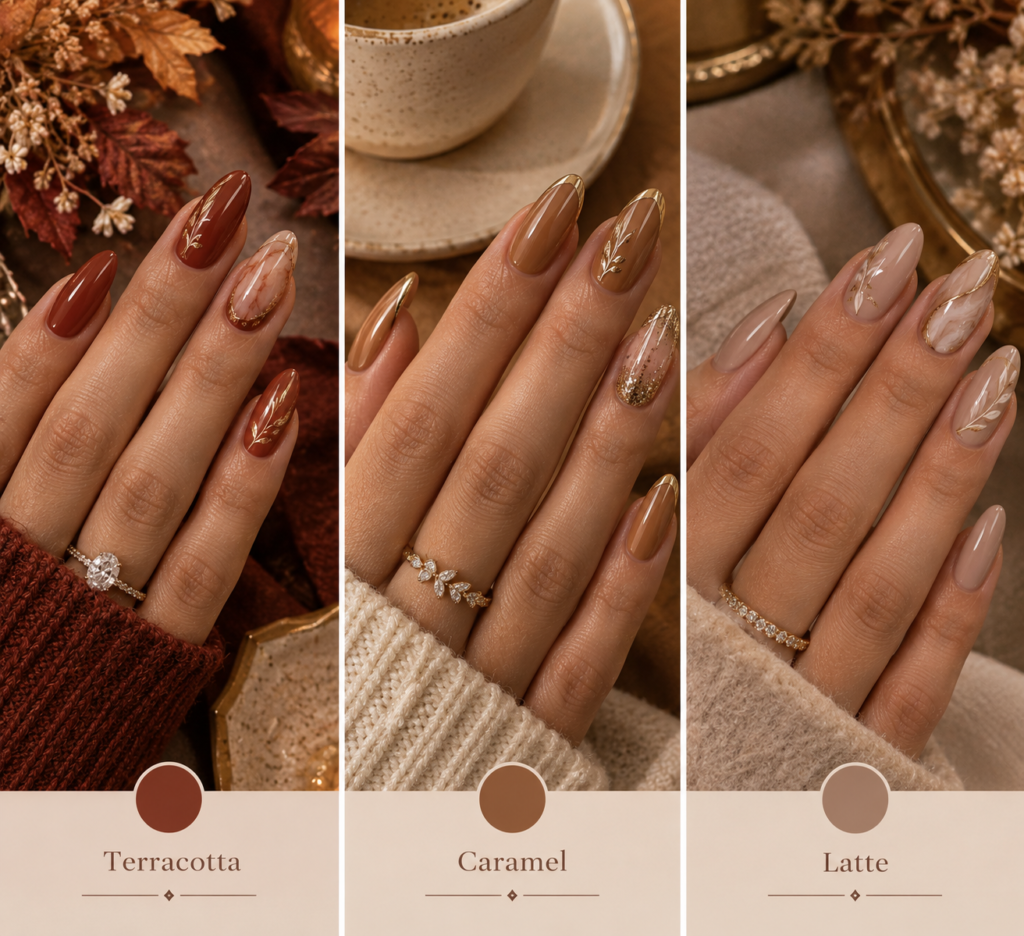 Terracotta, Caramel, Latte nails