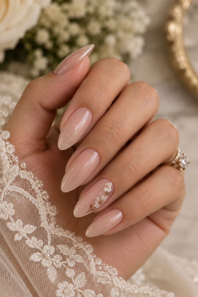 Elegant Bridal Floral Manicure